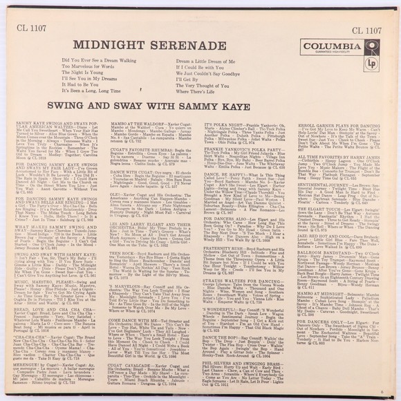 Swing & Sway With Sammy Kaye Midnight Serenade 1958 12" LP Record CL 1107 6-Eyed - Picture 2 of 15